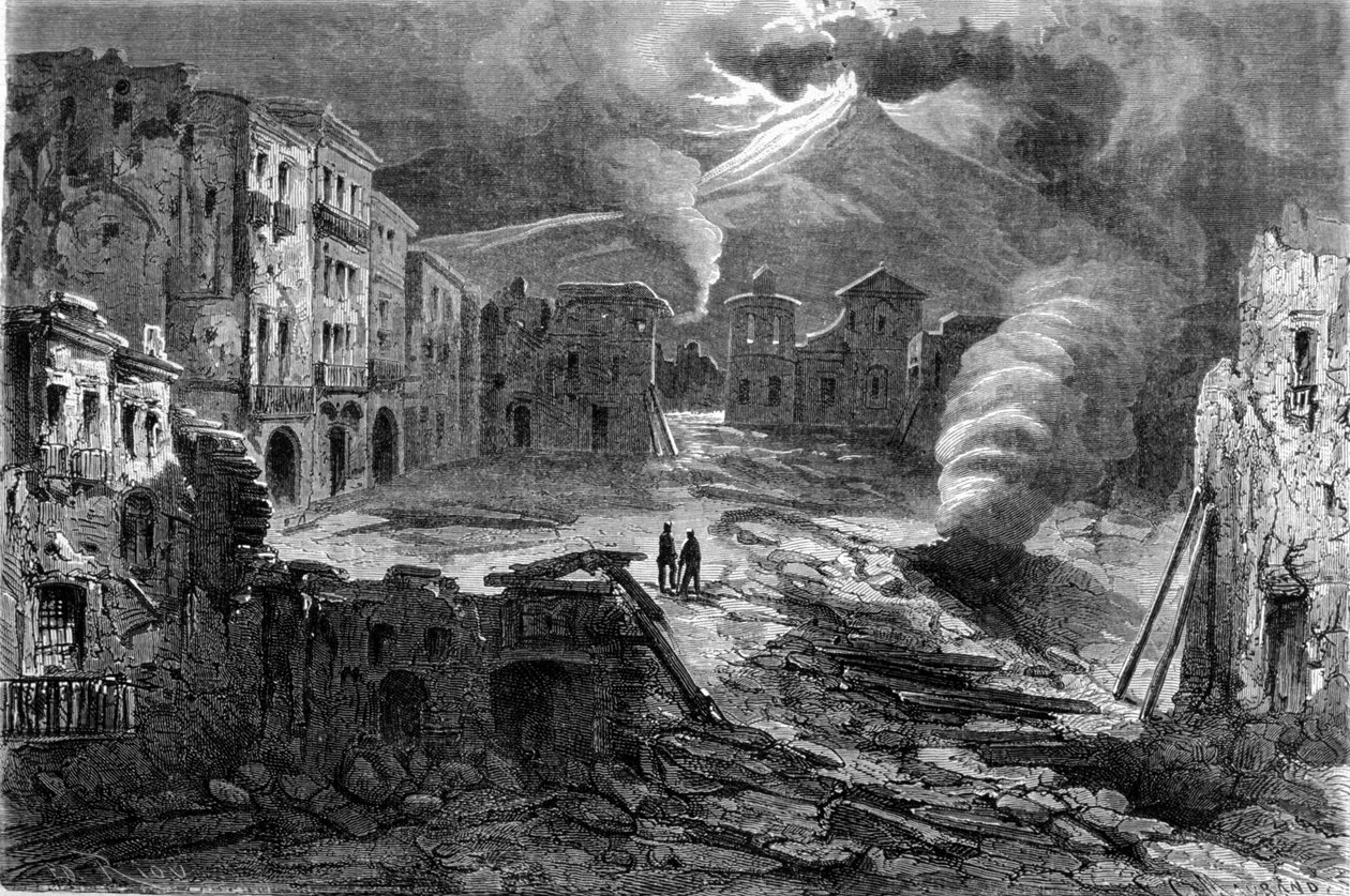 Loput Piazza de Torre del Grecosta Vesuviuksen purkauksen aikana 12.8.1861. tekijältä Unknown artist
