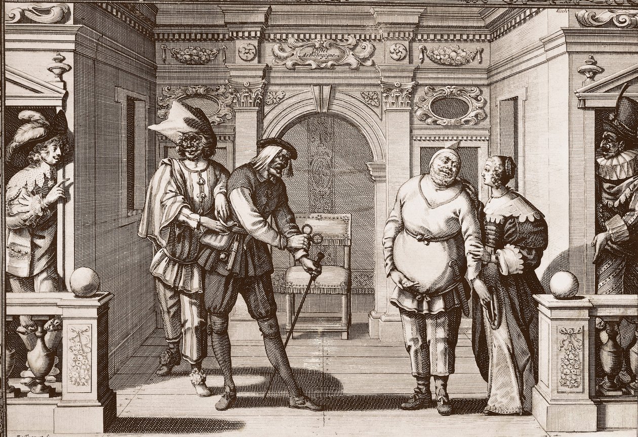 Italian komedian kuninkaallinen ryhmä Hotel de Bourgognen teatterissa, rue Mauconseil Pariisissa tekijältä Unknown artist