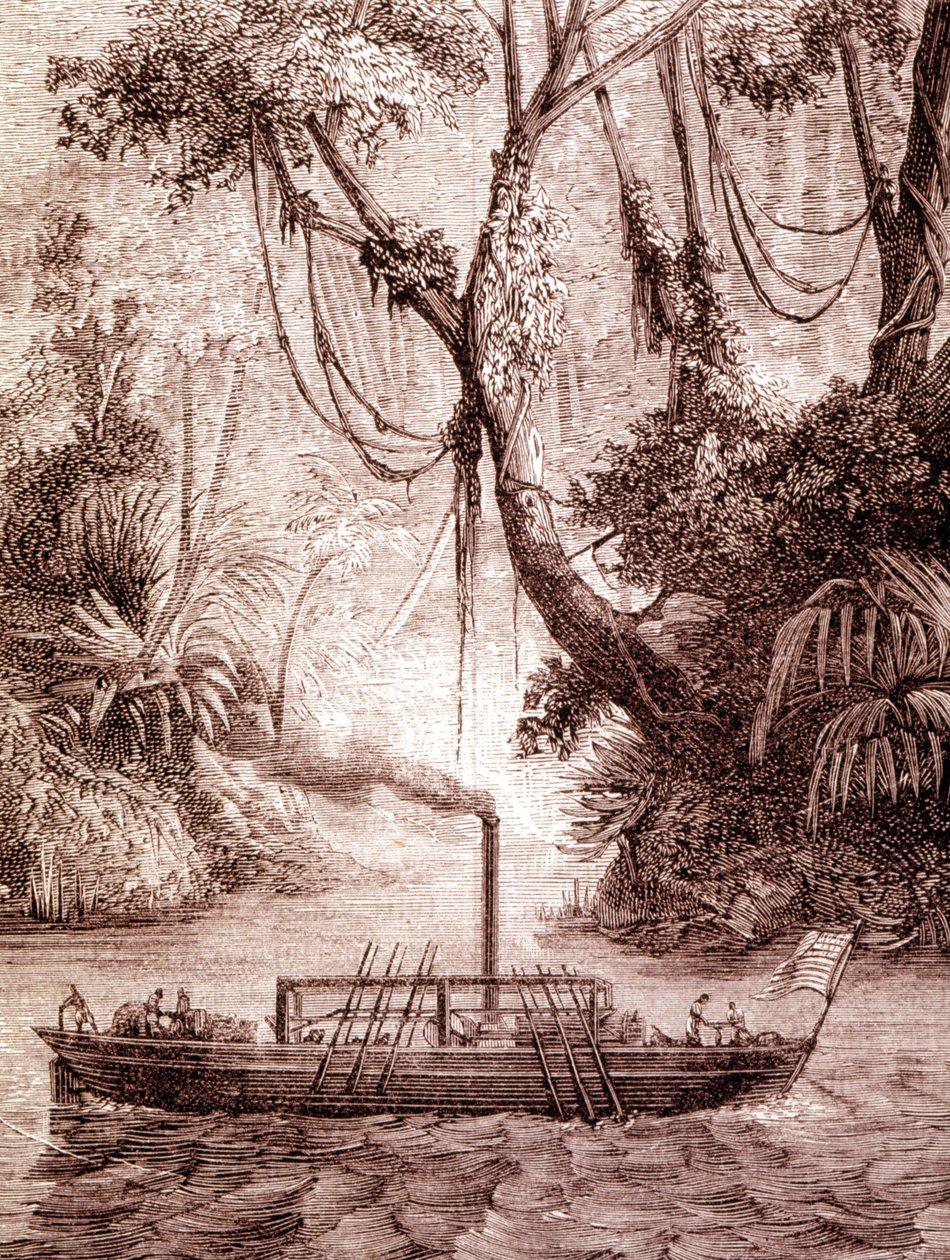 Amerikkalaisen keksijän John Fitchin höyrylaiva Delaware-joella noin 1791. tekijältä Unknown artist