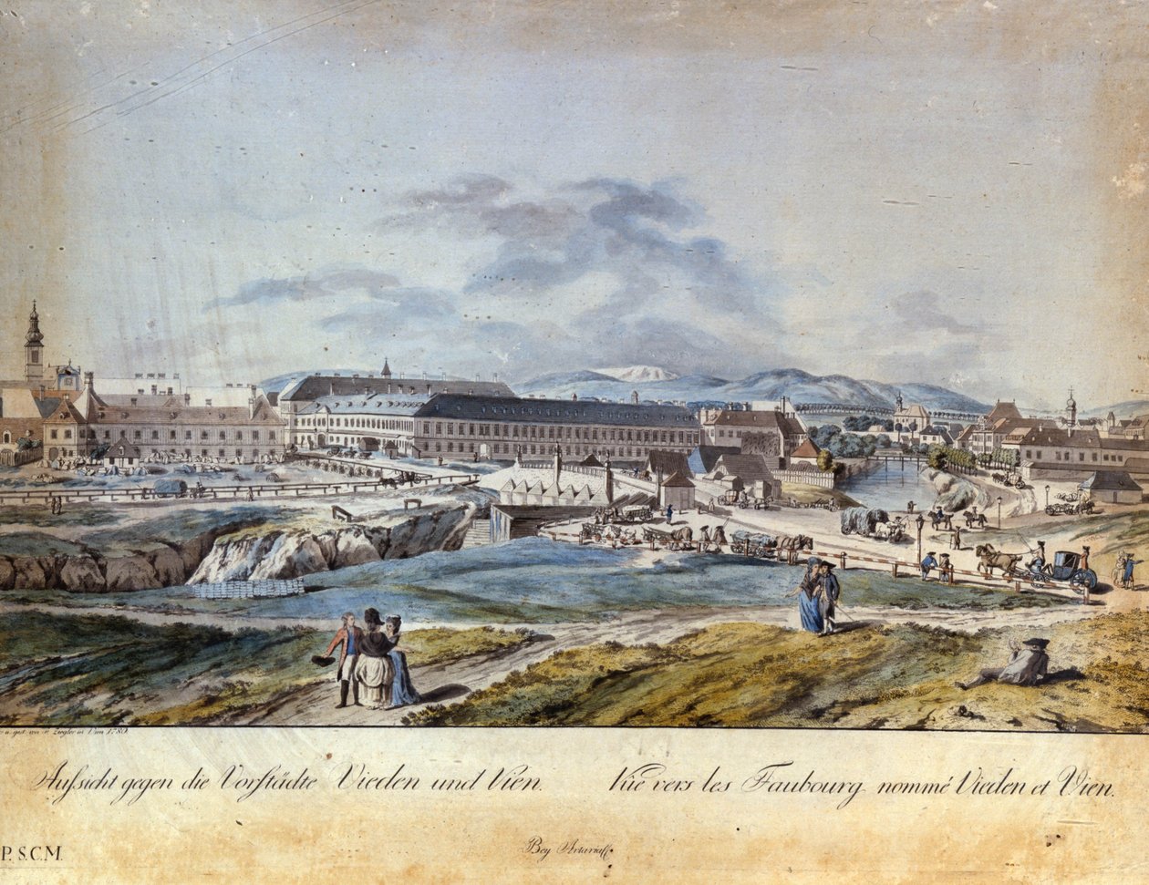 Wienin (Vieden) esikaupunkialue Itävallassa 1800-luvulla tekijältä Unknown artist