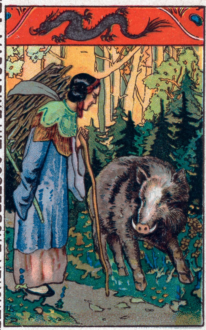 Kamala villisika. Kiinalainen tarina. Kromolitografia 1800-luvun lopulta. tekijältä Unknown artist
