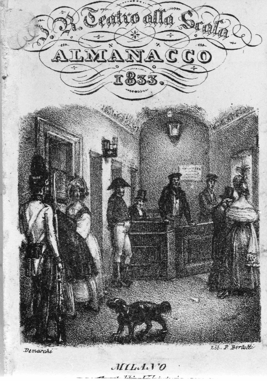 Teatro alla Scalan lipunmyynti, almanaksi vuodelta 1833. tekijältä Unknown artist