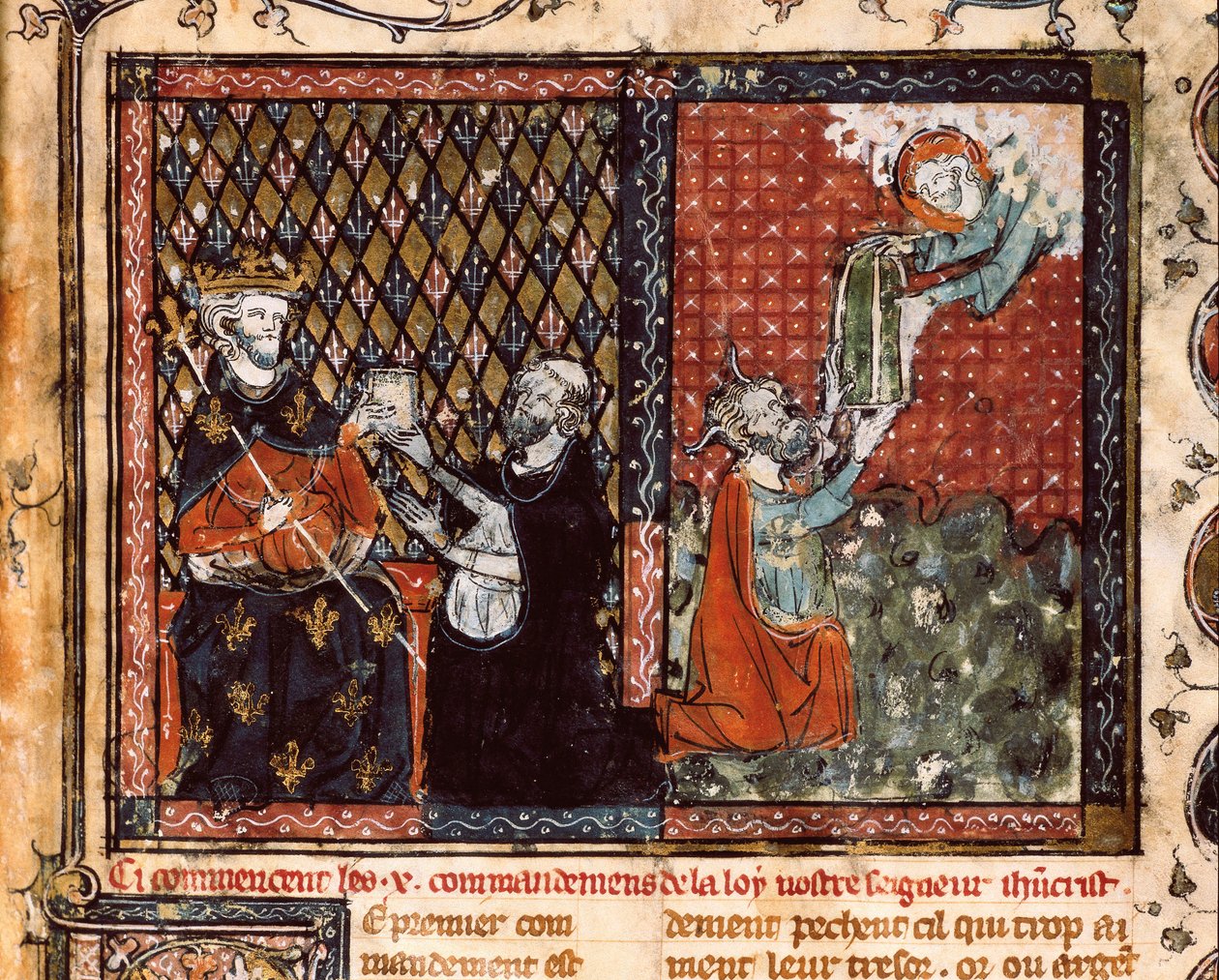 Kääntäjämunkki esittelee kirjansa Ranskan kuninkaalle Philip III:lle nimeltä Rohkea (1270-1285). Pienoiskuva otettu Kristillisestä opista, St. Augustine (?) tekijältä Unknown artist