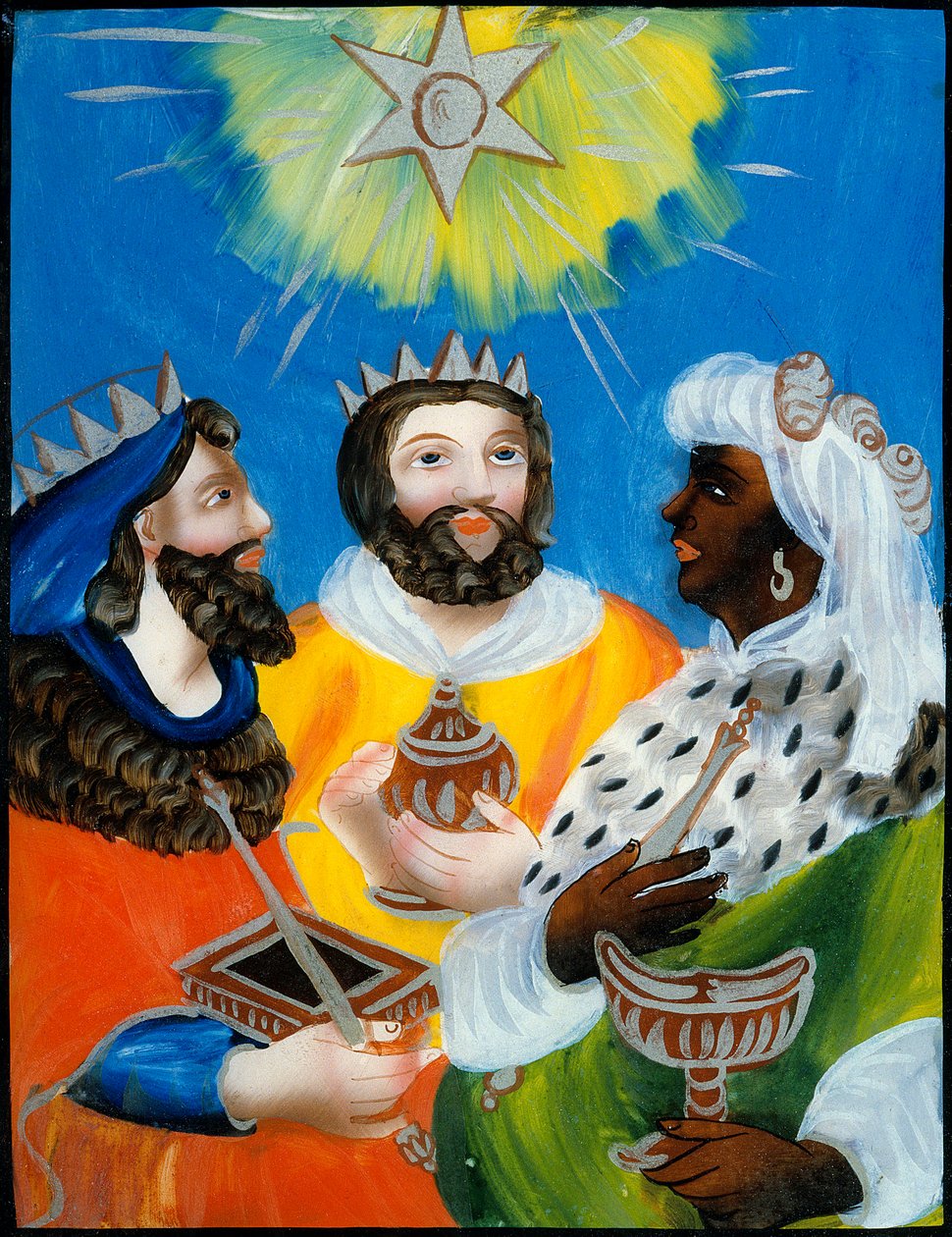 Viisaat Balthazar, Melchior, Gaspard Lasimaalaus tai anonyymi kiinteä. 1800-luvulla. Pariisi. Suosittujen taiteiden ja perinteiden museo tekijältä Unknown artist