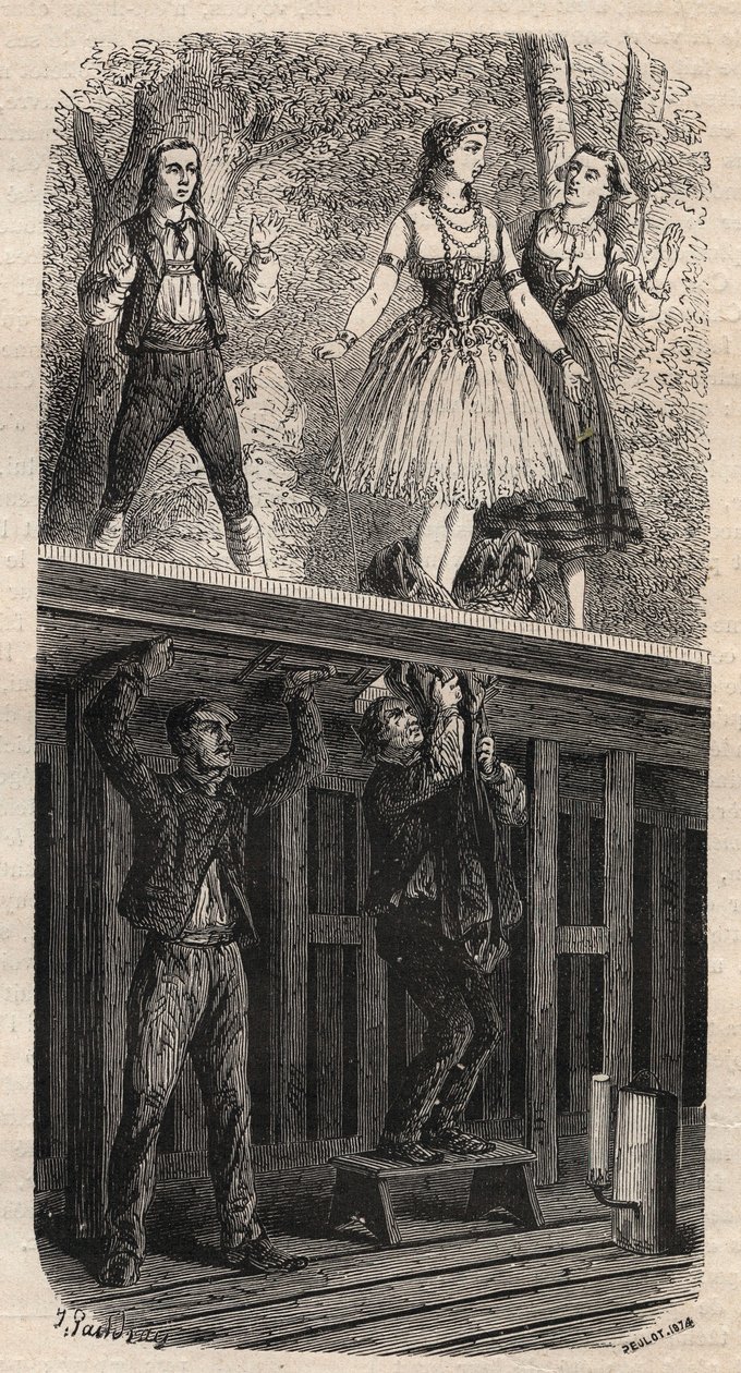 Teatteritemppuja - metamorfoosi - kaiverrus vuodelta 1875 tekijältä Unknown artist