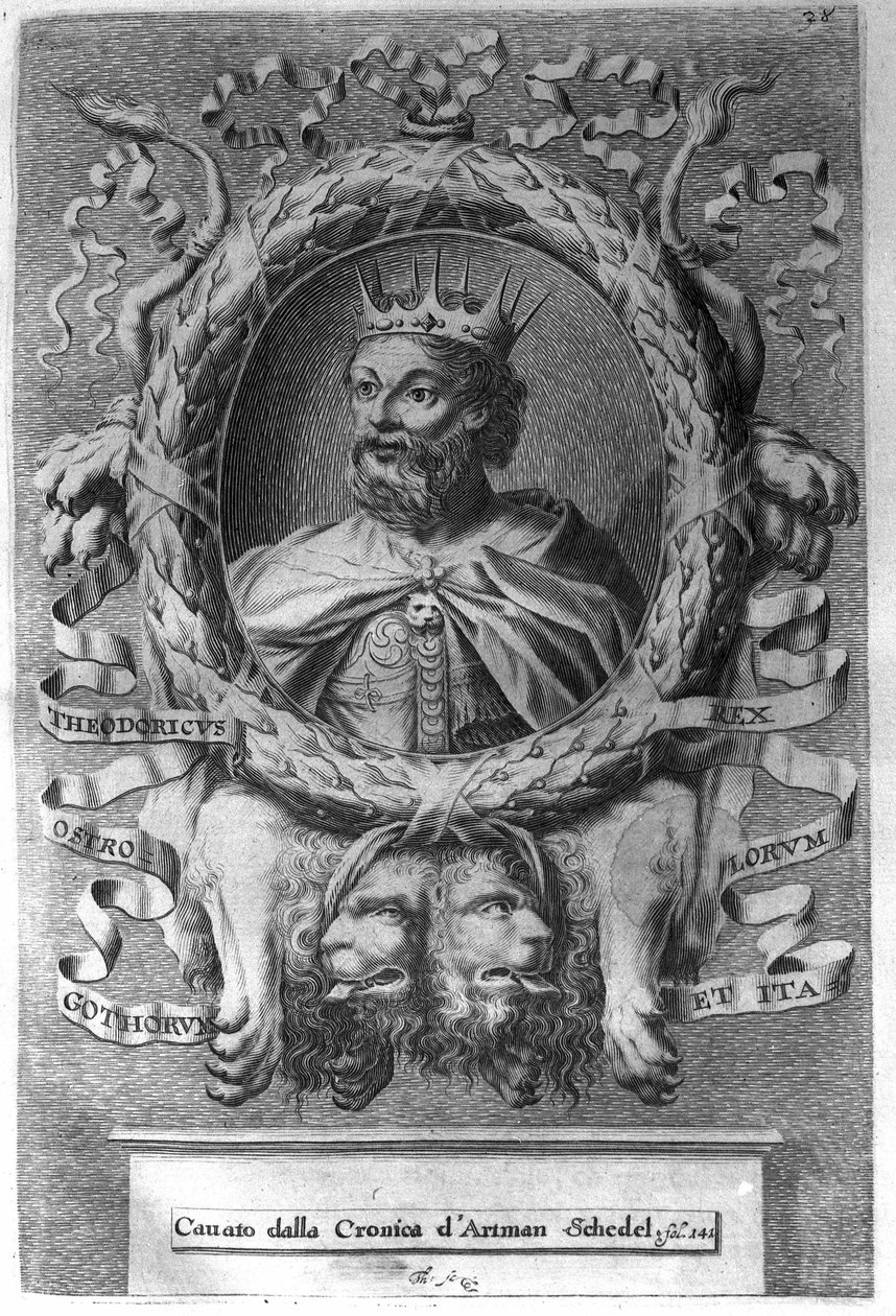 Theodorik I Suuri (jaeet 454-526), ostrogoottien kuningas (474-526) ja ostrogoottien valtakunnan perustaja Italiassa. tekijältä Unknown artist