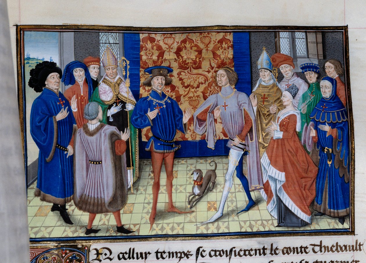 Thibaut III of Champagne (1179-1201), Louis (k. 1205), Bloisin ja Chartresin kreivi ja Baudouin IX Flanderista (tai Baudouin VI of Hainaut), joka tunnetaan myös nimellä Baudouin I of Constantinopoli (1171-1206), tapasivat . Miniatyyri "" Herodes Antipaksen tekijältä Unknown artist