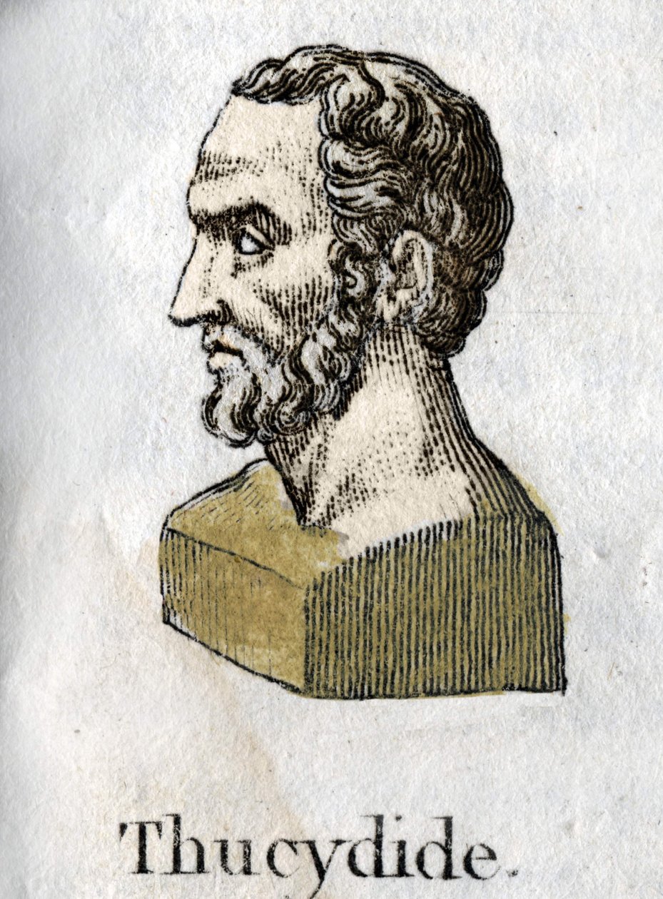 Thukydides (noin 465–395 eKr.), kreikkalainen historioitsija. kaiverrus vuodelta 1822. tekijältä Unknown artist