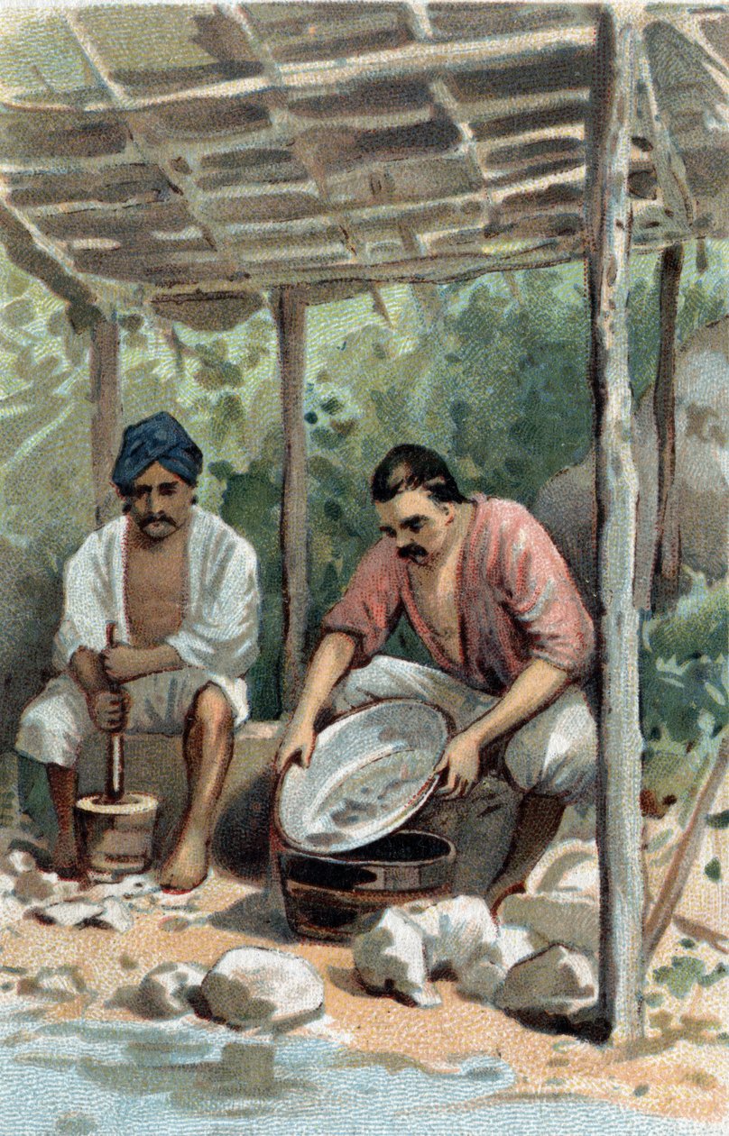 Tinapesurit Malaccassa (Malacca), Malesia. 1800-luvun lopun kromolitografia. tekijältä Unknown artist
