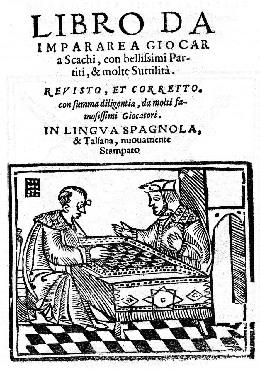 Pedro Damianon (Damiao de Odemira 1480-1544) nimisivu vuodelta 1512: Tämä kirja ja shakkipelin oppiminen. tekijältä Unknown artist