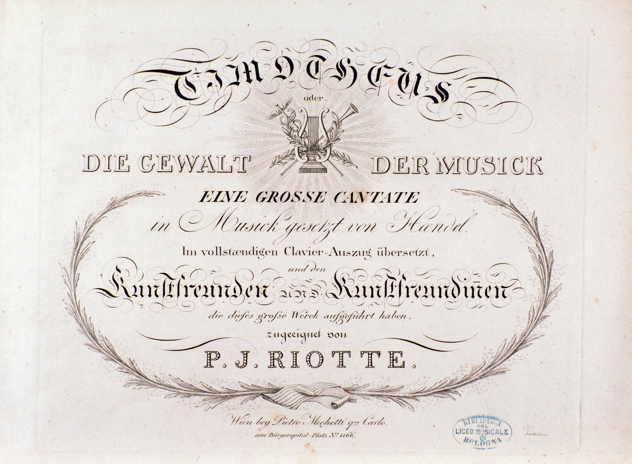 G. F. Händelin Timotheuksen partituurin nimisivu (1812) tekijältä Unknown artist