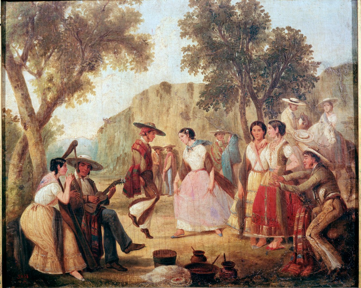 Perinteinen meksikolainen tanssi maalaus 1800-luvun Meksikosta, Kansallinen historiallinen museo, Chapultepecin linna tekijältä Unknown artist