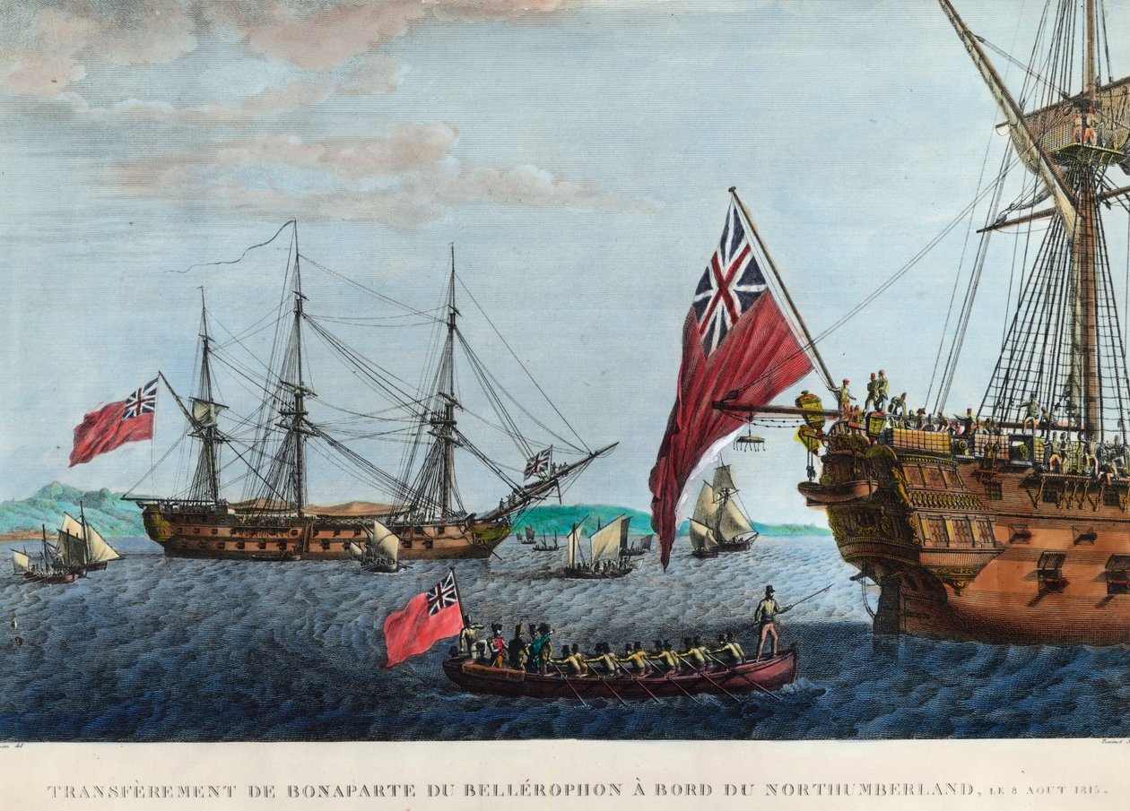 Siirto Napoleon 1st of Bellerophonista Northumberlandiin 8. elokuuta tekijältä Unknown artist