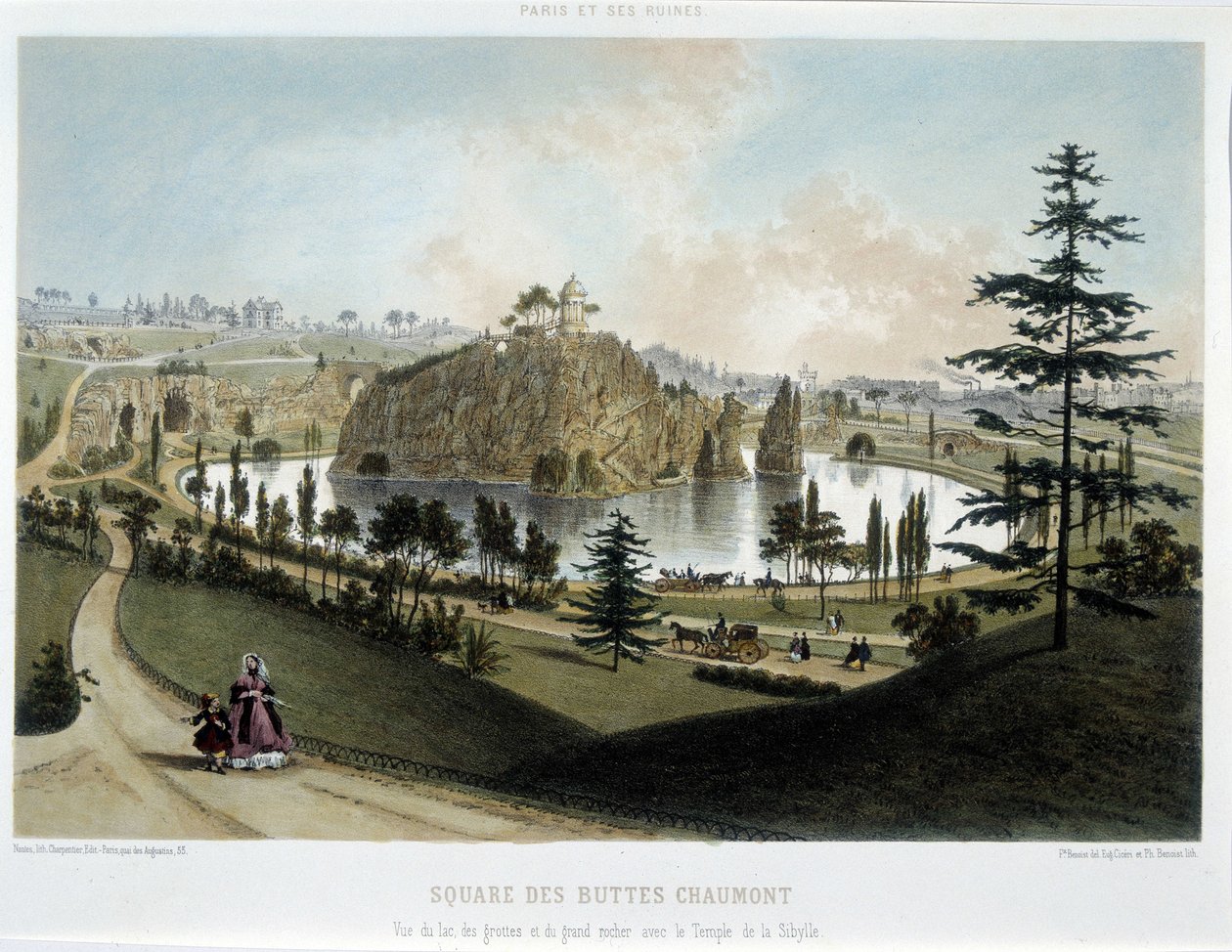 Pariisin muodonmuutokset toisen imperiumin aikana, Haussmann Paris. Buttes Chaumontin puutarha tekijältä Unknown artist