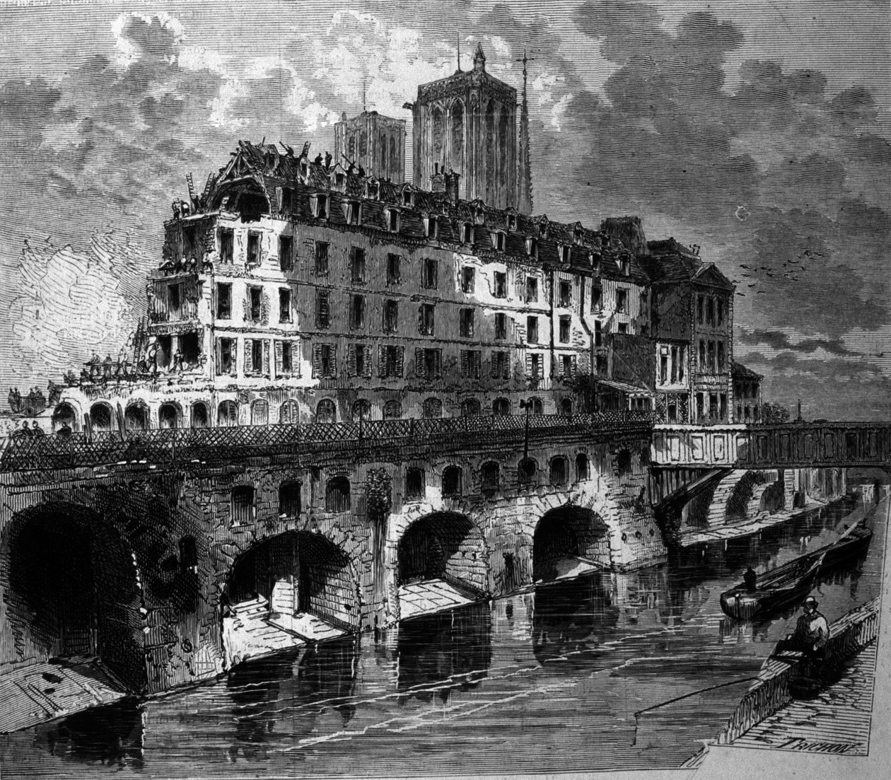 Pariisin transformaatiot toisen imperiumin aikana, Haussmann Works: Entisen Hotel Dieun purkaminen. tekijältä Unknown artist