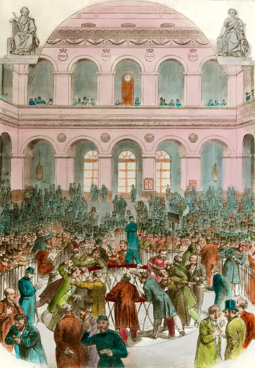 Vaihtoagenttien roska Bourse de Paris -kaiverrus 1856 -yksityinen kokoelma tekijältä Unknown artist