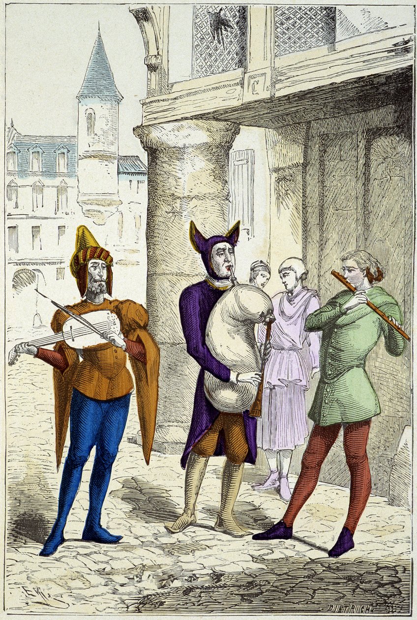 Matkustavat muusikot 1400-luvulla - "" Costumes de Paris -asut vuosisatojen ajan"" tekijältä Unknown artist