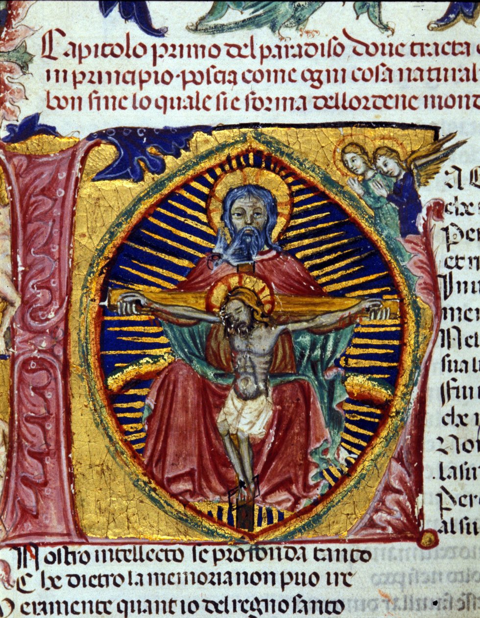 Kolminaisuus (Pyhän Hengen kyyhkynen näkyy Isän partassa). Codex valaistu tekijältä Unknown artist