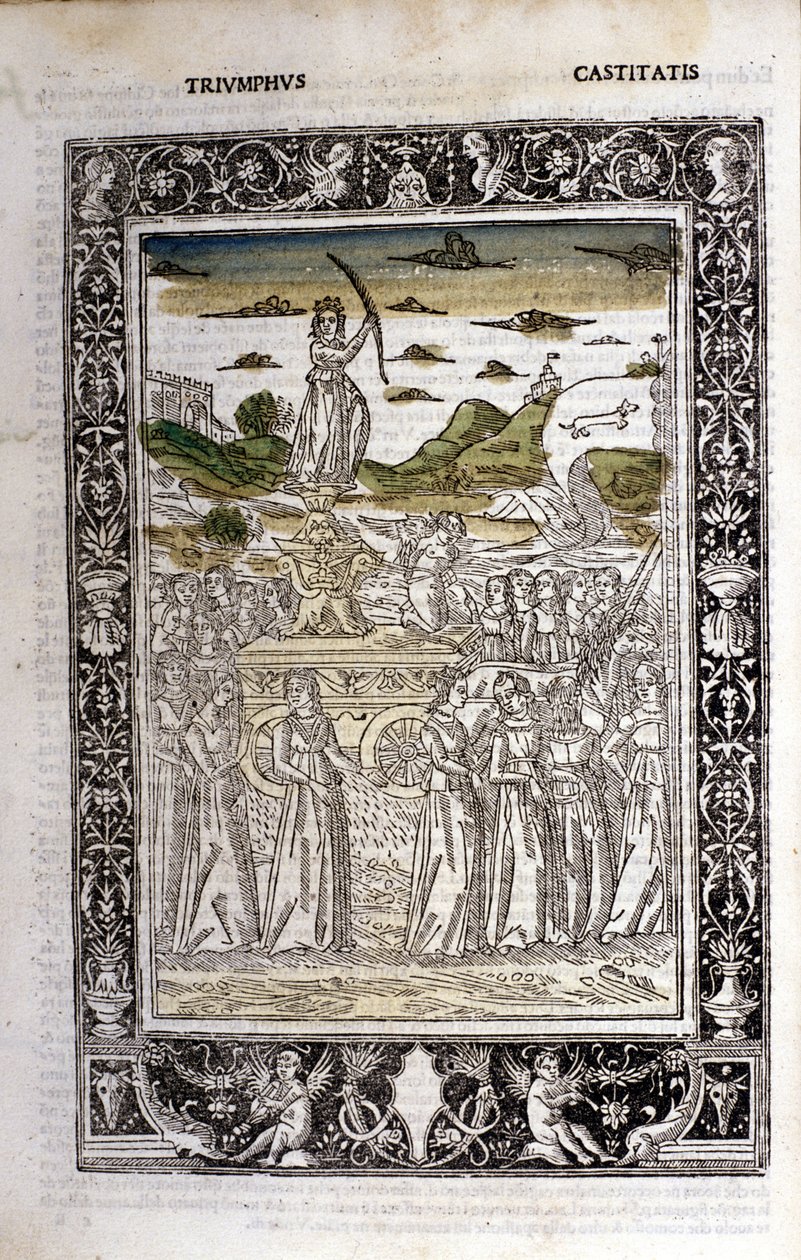 Petrarkan siveyden voitto (Francesco Petrarca). Miniatyyri sd. Bibl. Trivulziana, Milano. tekijältä Unknown artist