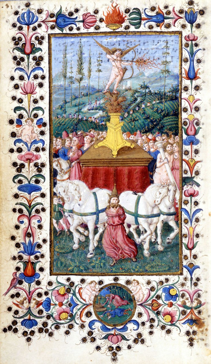 Francesco Petrarcan (Petrarca) Triunfus Amoris (rakkauden voitto). 1500-luvun käsikirjoitus. Trivulziana, Milano. tekijältä Unknown artist