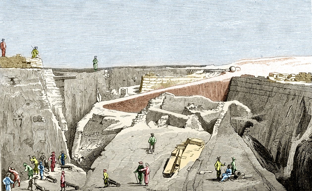 Troijan kaivaukset, joita johti Heinrich Schliemann, sd. 1800-luvulla. tekijältä Unknown artist
