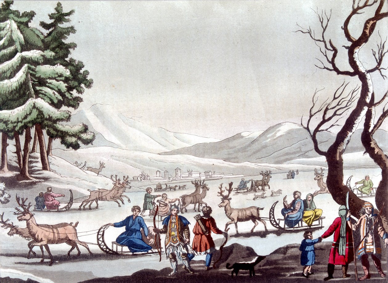 Tunguses, Siperia. Piirustus Cartelli. Pariisin koristetaiteen kirjasto. "" Vanha ja moderni puku"" tekijältä Unknown artist