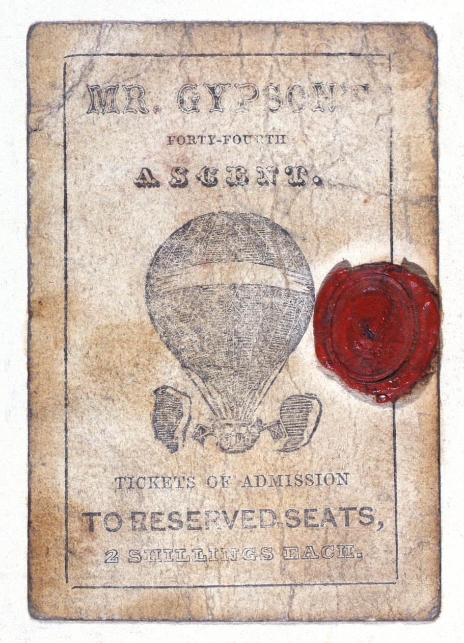 Kahden shillingin lippu varatuille paikoille "Mr Gypsumin 44. nousussa", 1. lokakuuta 1841 tekijältä Unknown artist