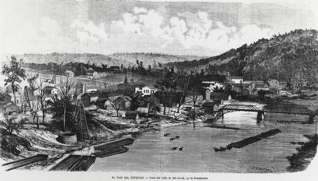 USA: Öljymaa Pennsylvaniassa, Oil Creek Valleyssa. tekijältä Unknown artist
