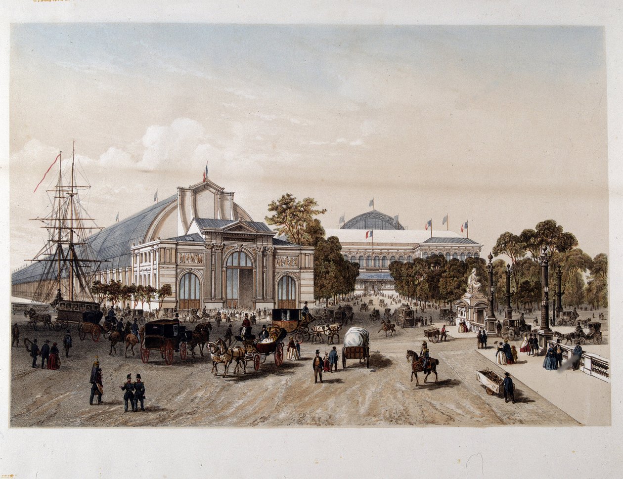 Vuoden 1855 yleisnäyttely: Teollisuuspalatsi - Litografia tekijältä Unknown artist