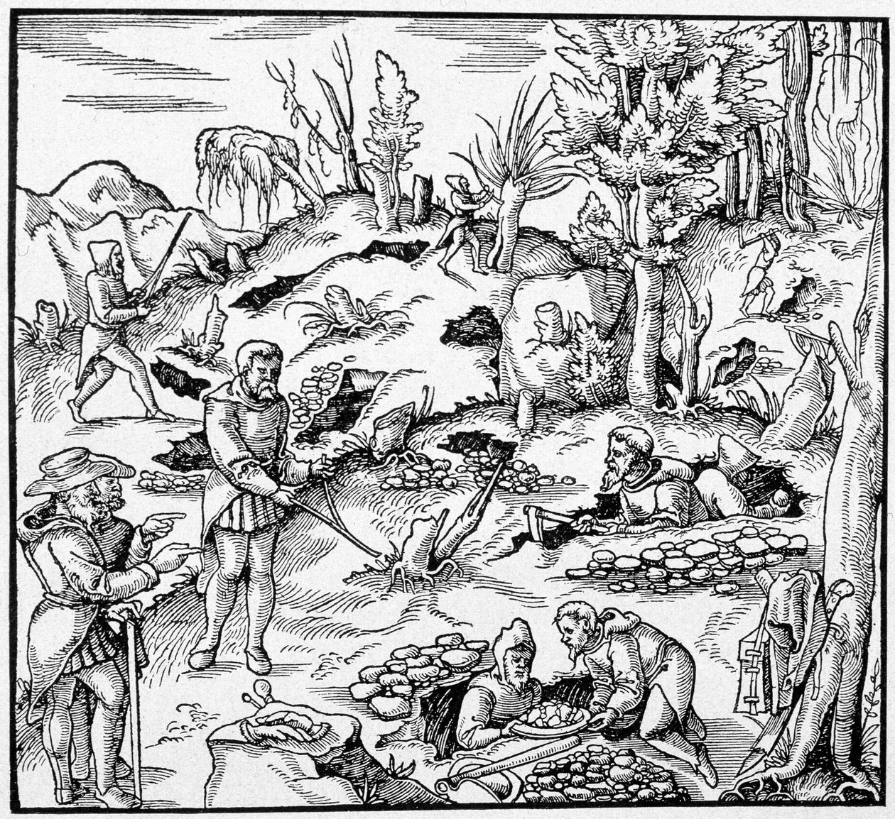 Taikaämpärin käyttäminen maan aarteiden etsimiseen - Agricolan "Minujen kirjassa" tekijältä Unknown artist