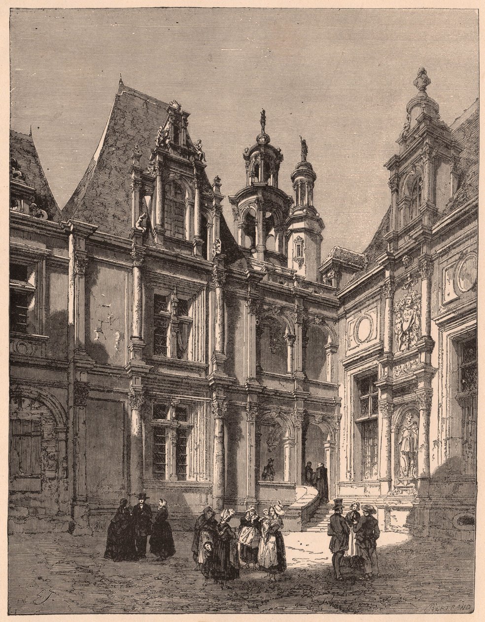 Näkymä Escoville-hotellin sisäpihalta Caenissa vuonna 1860, Ranska tekijältä Unknown