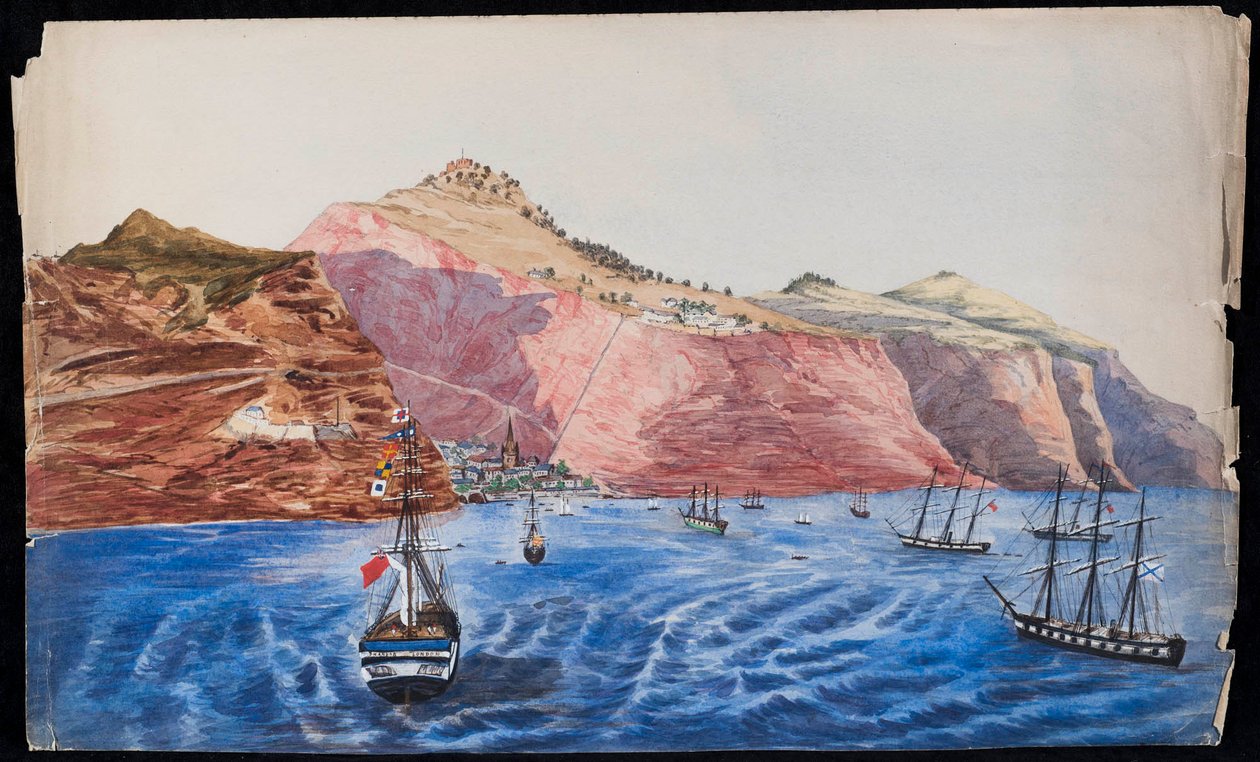 Näkymä Jamestownista, St. Helena, n. 1850 (wc paperilla) tekijältä Unknown