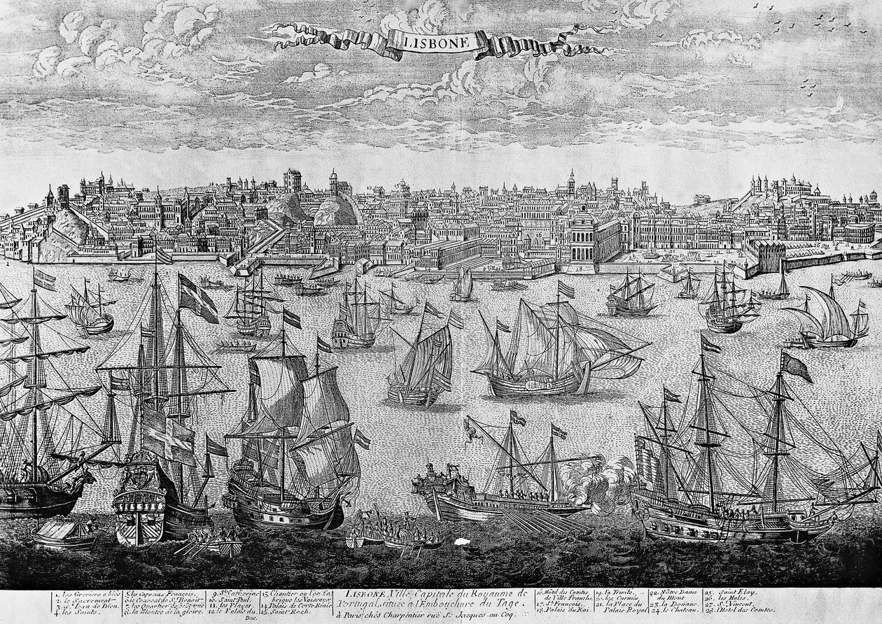 Näkymä Lissaboniin, kaiverrus, Portugali tekijältä Unknown artist