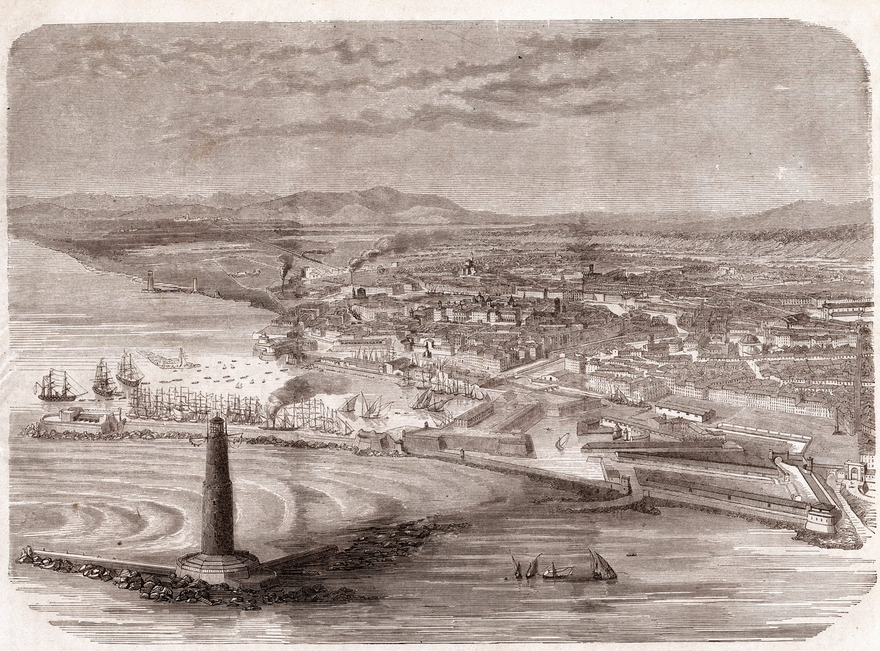 Näkymä Livornoon (Livorno - Toscana - Toscana) - Toscana - kaiverrus 1860 tekijältä Unknown artist