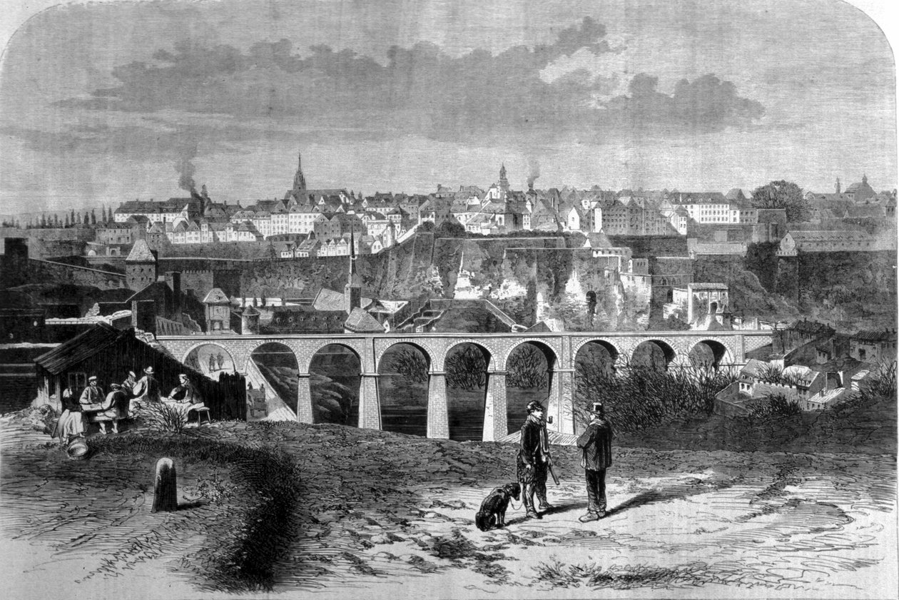 Näkymä Luxemburgin kaupunkiin. 1800-luvun kaiverrus. tekijältä Unknown artist