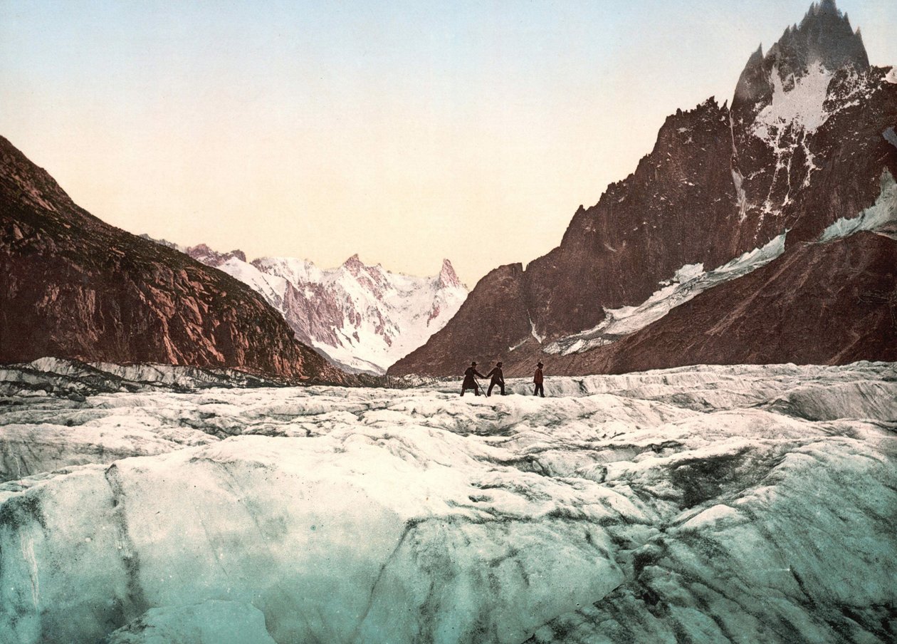 Näkymä Mont Blancille: Mer de Glace. Photochrome c. 1890. tekijältä Unknown artist