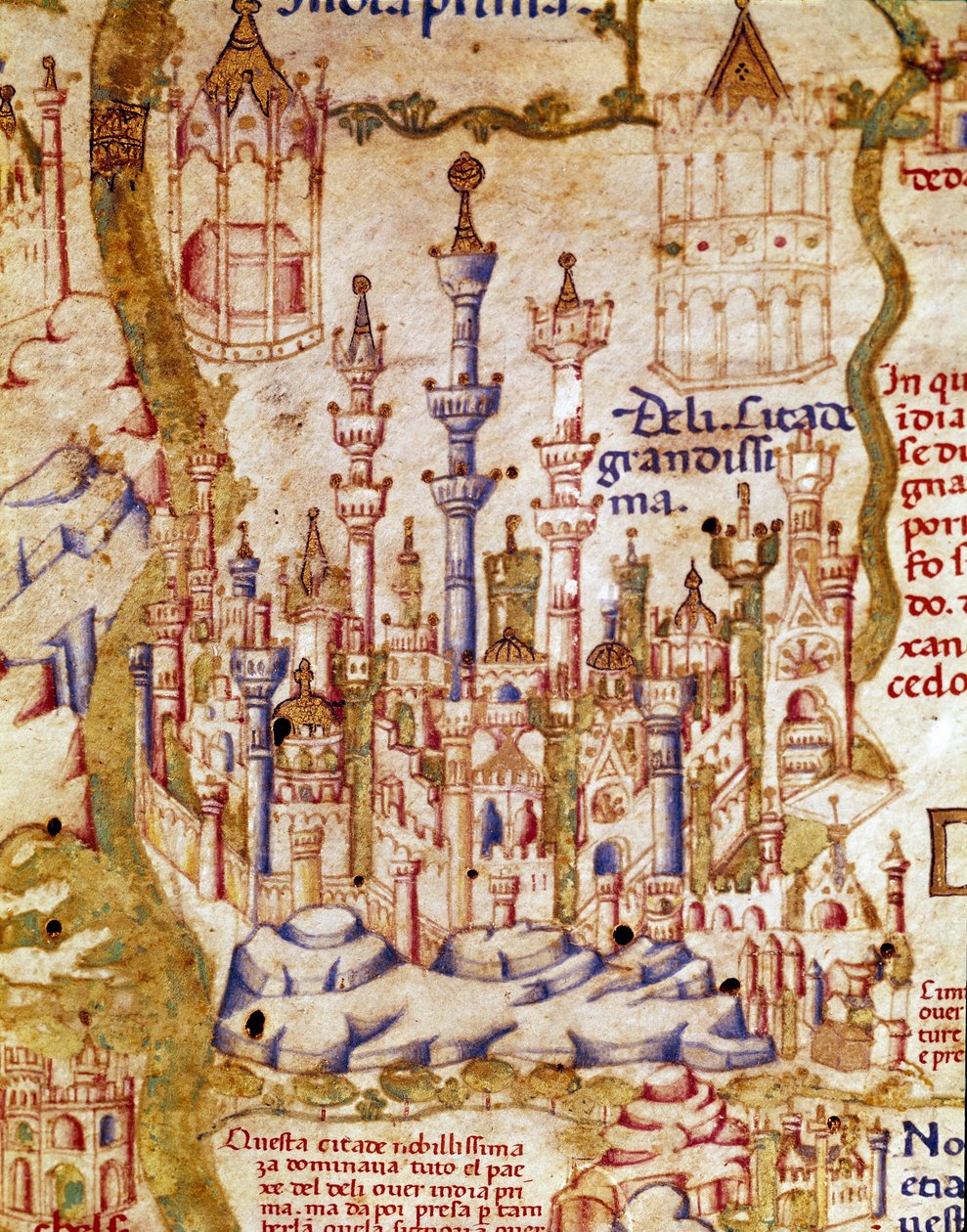 Näkymä Intian New Delhistä Yksityiskohta veli Mauruksen (Mauro) kamaldolilaisen maailmankartan (mappamundi) 1400-luvun Biblioteca Marciana, Venetsia tekijältä Unknown artist