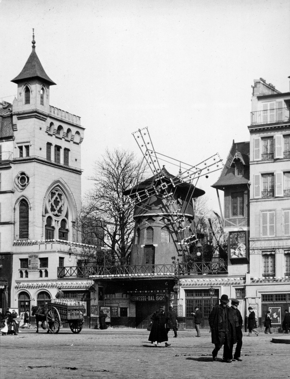 Näkymä Pariisiin: Moulin Rouge, Montmartren alue tekijältä Unknown artist