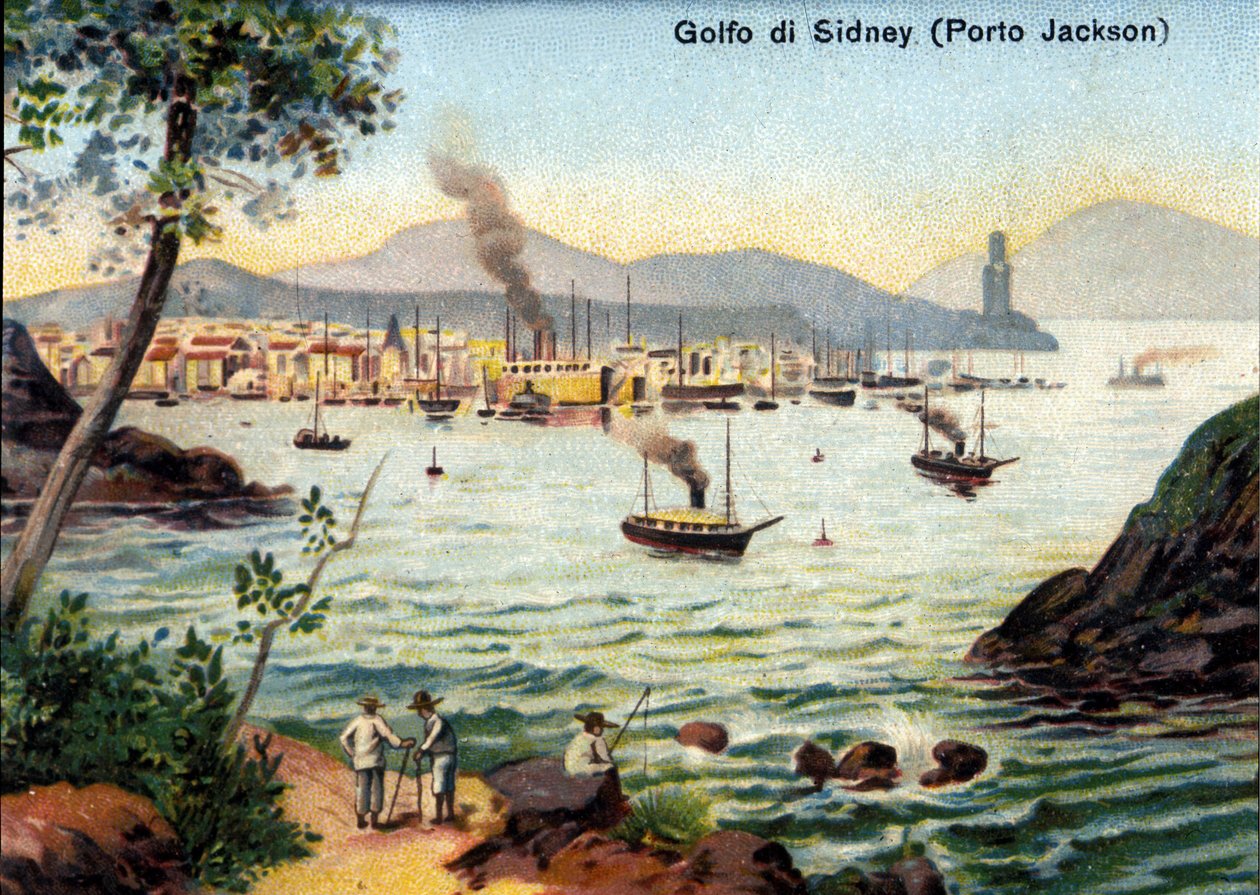 Näkymä Port Jacksonista (Sydneyn satama) Australiassa 1800-luvulla. tekijältä Unknown artist