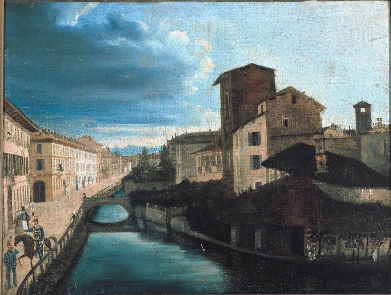 Näkymä San Gerolamon kanavalle Milanossa (öljy puulle tekijältä Unknown artist