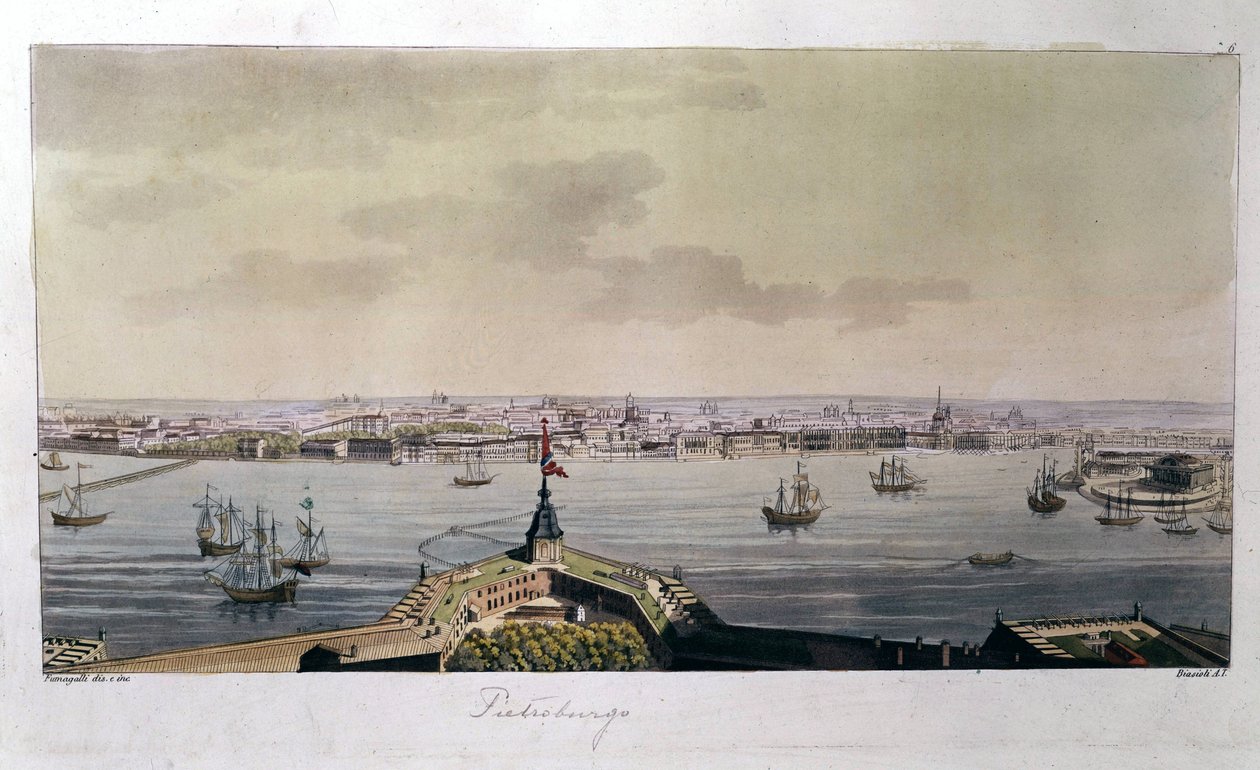 Näkymä Pietariin 1700-luvun lopulla - Ferrarion "" Vanha ja moderni puku" tekijältä Unknown artist