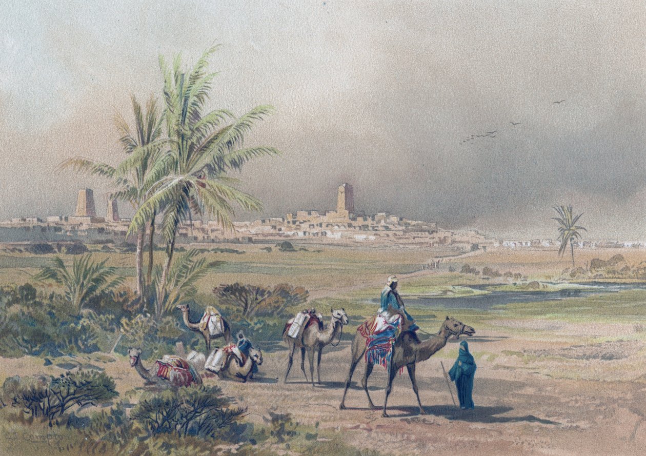 Näkymä Timbuctoon (Timbuktu) nykyisessä Malissa, noin 1850 (painokuva). tekijältä Unknown artist