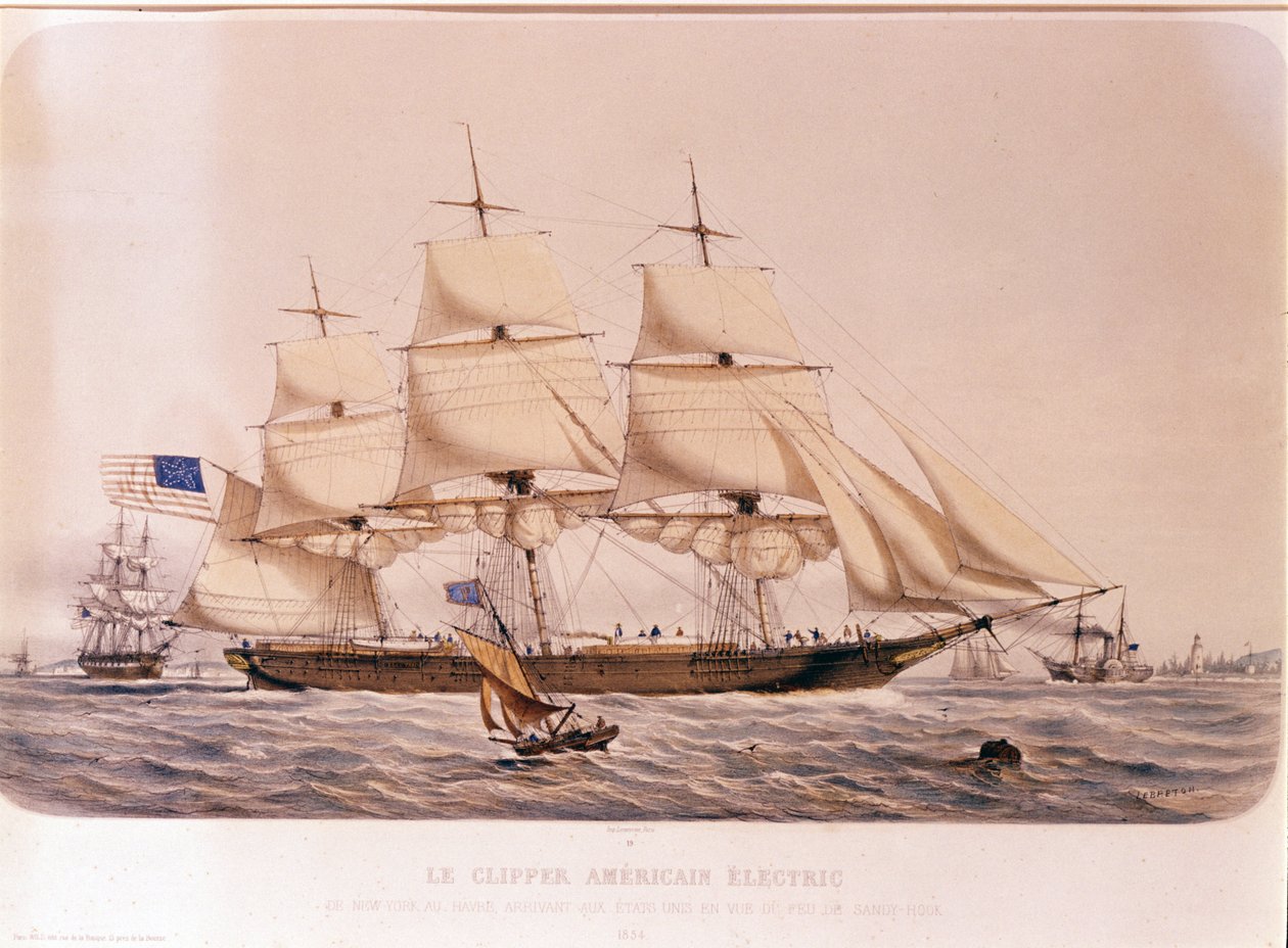 Näkymä amerikkalaisesta Clipper Electricistä. Litografia vuodelta 1854 tekijältä Unknown artist