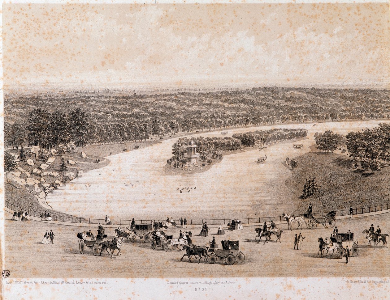 Näkymä Bois de Boulognelle Pariisissa. Litografia vuodelta 1850. Yksityinen kokoelma tekijältä Unknown artist