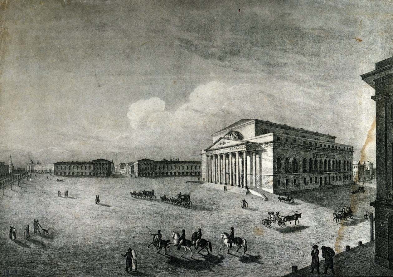 Näkymä Bolshoi-teatterista Moskovassa noin 1840. Venäjä tekijältä Unknown artist