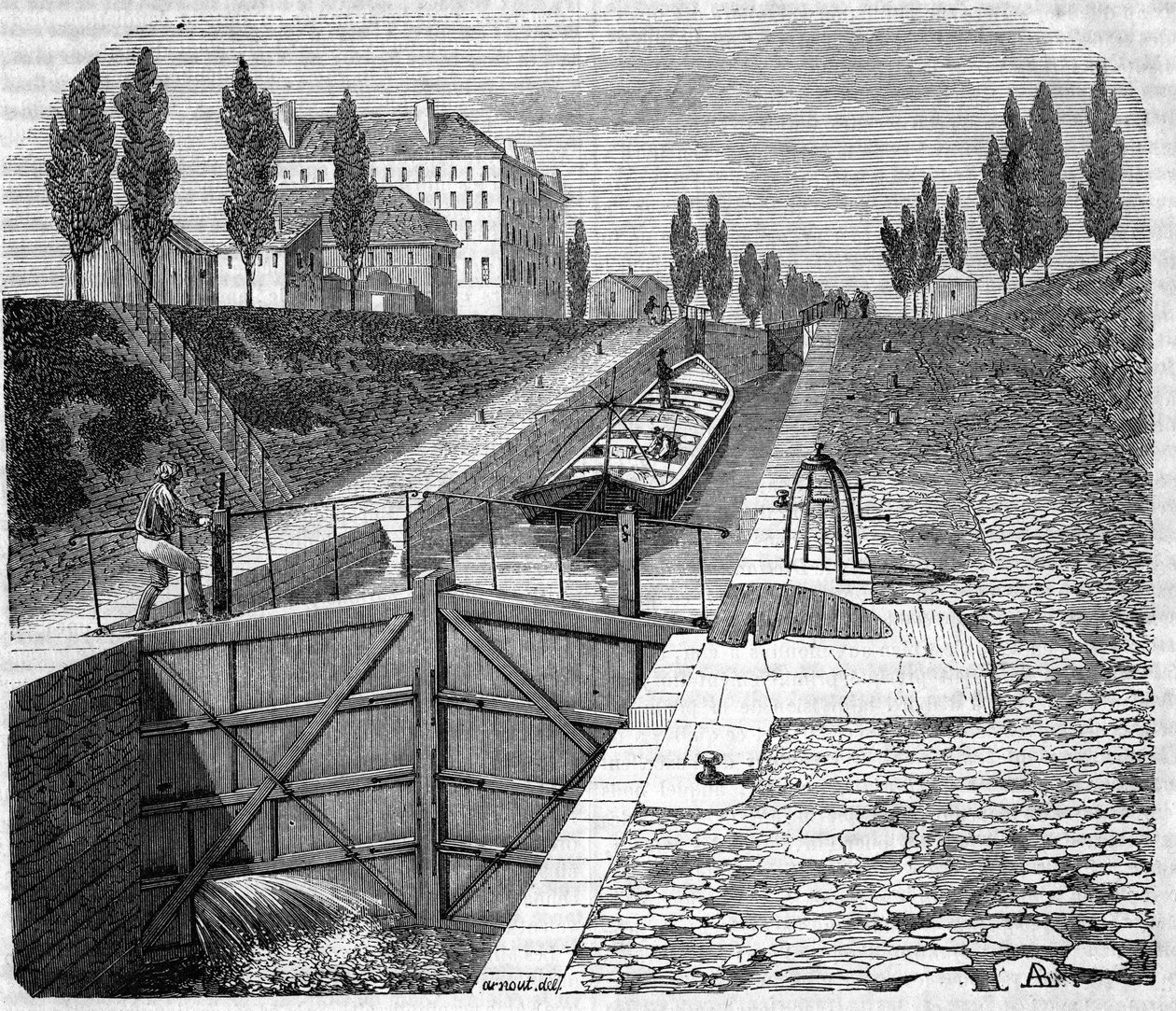 Näkymä Saint Martinin kanavalle Pariisin läheisyydessä. tekijältä Unknown artist