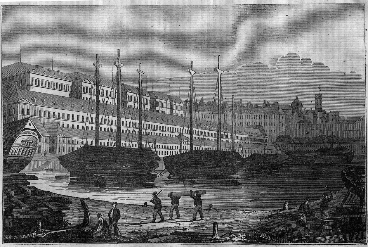 Näkymä Corderiesille, Bagneen ja Saint Louisin (Saint-Louis) tornille Brestissä. "" Maalauksellisessa kaupassa"" 1835 tekijältä Unknown artist