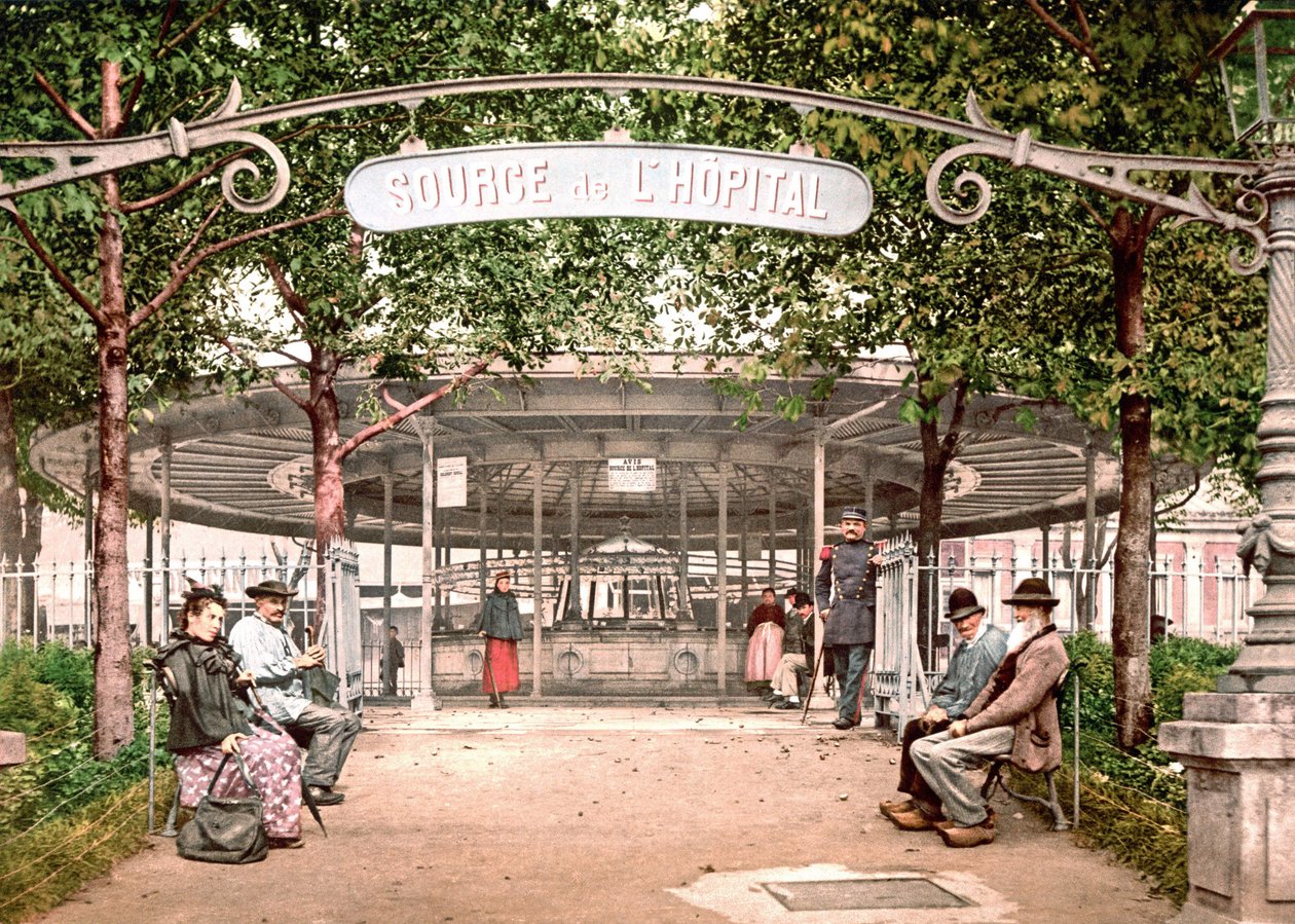Näkymä Vichyn sairaalasta: Sairaalan lähde. Photochrome sd. v. 1890. tekijältä Unknown artist
