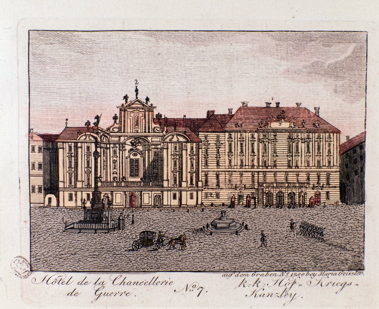 Näkymä Wienin War Chancery -hotellista. Itävalta Kaiverrus vuodelta 1815 Yksityinen kokoelma tekijältä Unknown artist