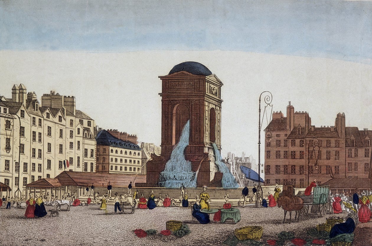 Näkymä Innocents Market ja Fountain - kaiverrus tekijältä Unknown artist
